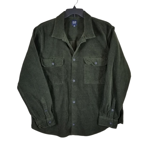 GAP Other - Gap Mens Corduroy Button Down Shirt XL Forest Green Wide Wale Cotton Shacket